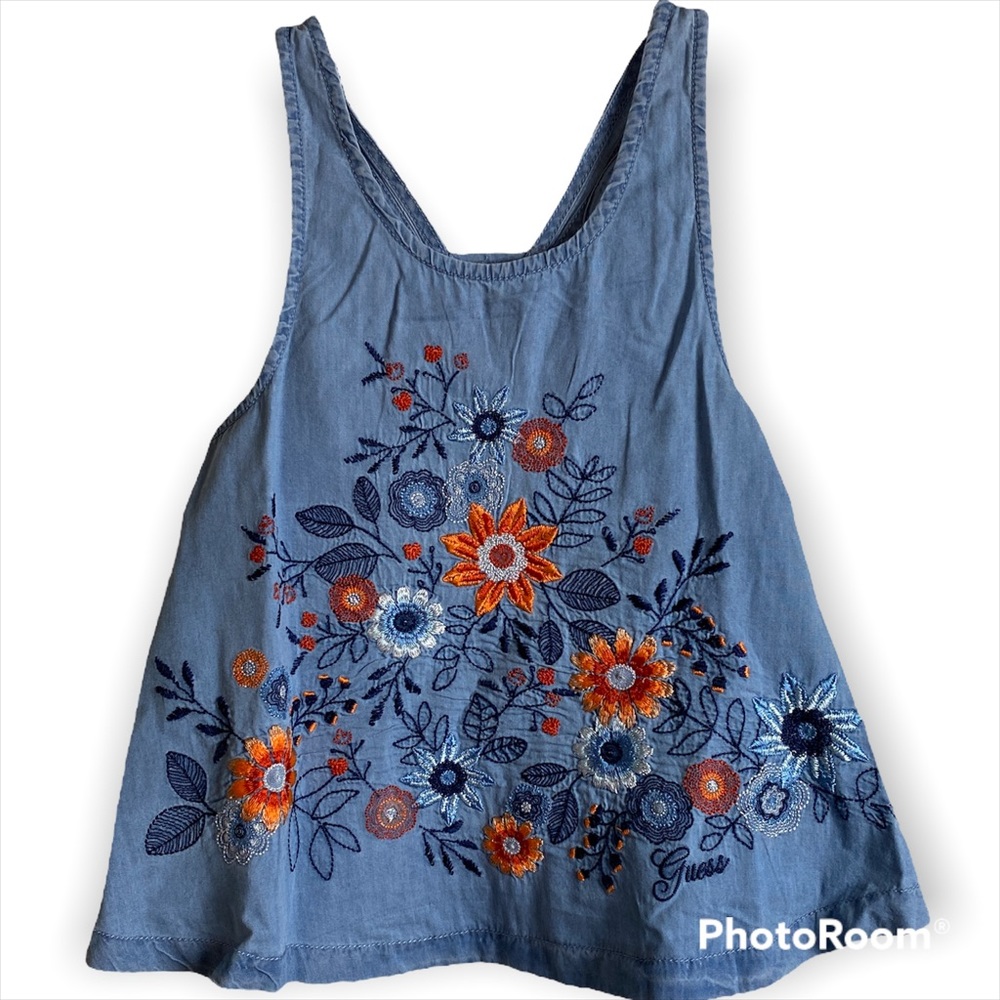 Guess Kids Denim top with detailed embroidery Size medium 10 - 12